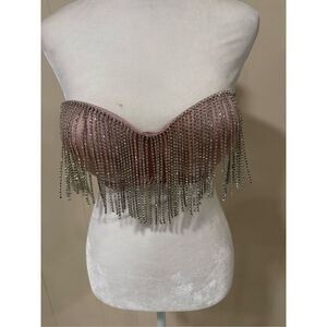 Sparkly Rhinestone and Dusty Pink Strapless Top, size L, Sexy